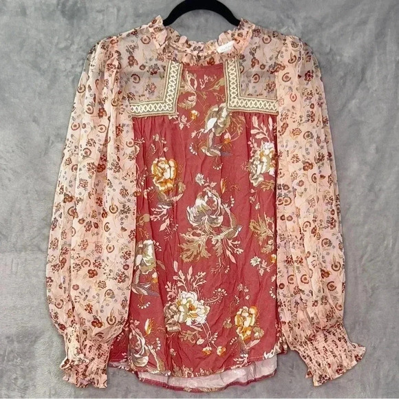 Shop the Mint Making Moves Mauve Pink Floral Print Chiffon Blouse Sz M - Picture 5 of 16